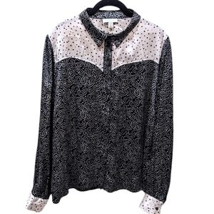 Topshop Silky Black & White Mixed Print Western Cowgirl Plus Size Shirt (14)